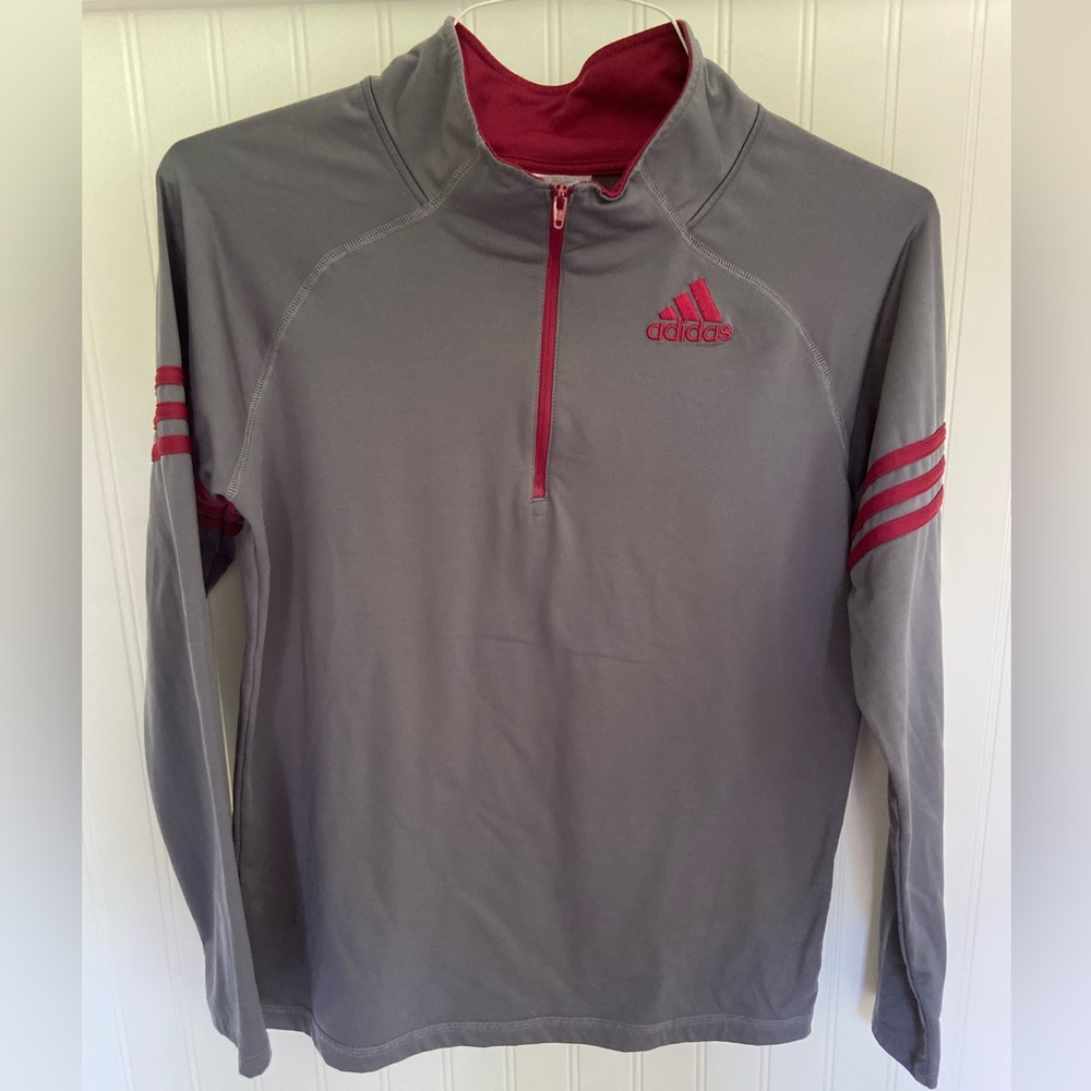 Adidas Men’s Large 1/4 Zip Gray Burgundy Pullover